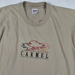 Vintage Anvil Single Stitch Carmel Resort T Shirt Mens Large Tan Cotton Logo